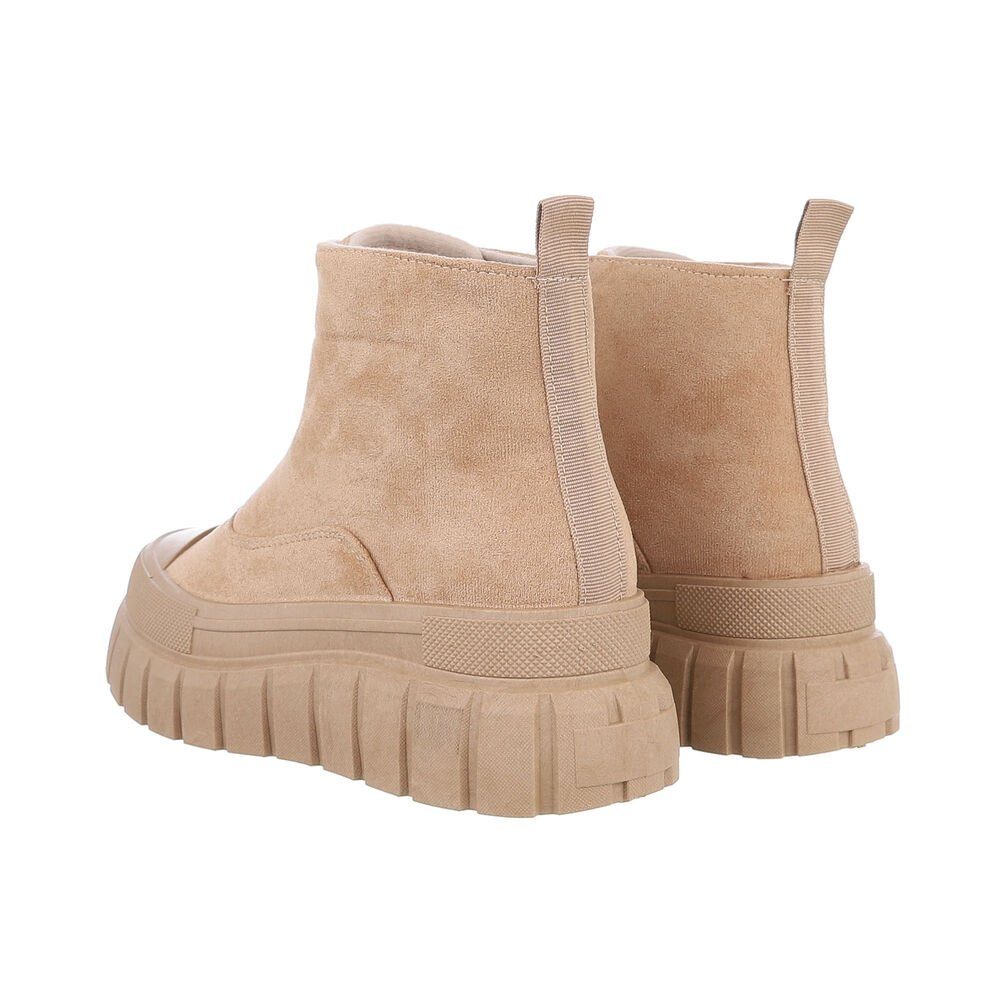 Ital-Design Damen Freizeit Plateaustiefelette Flach Plateaustiefeletten in Hellbraun