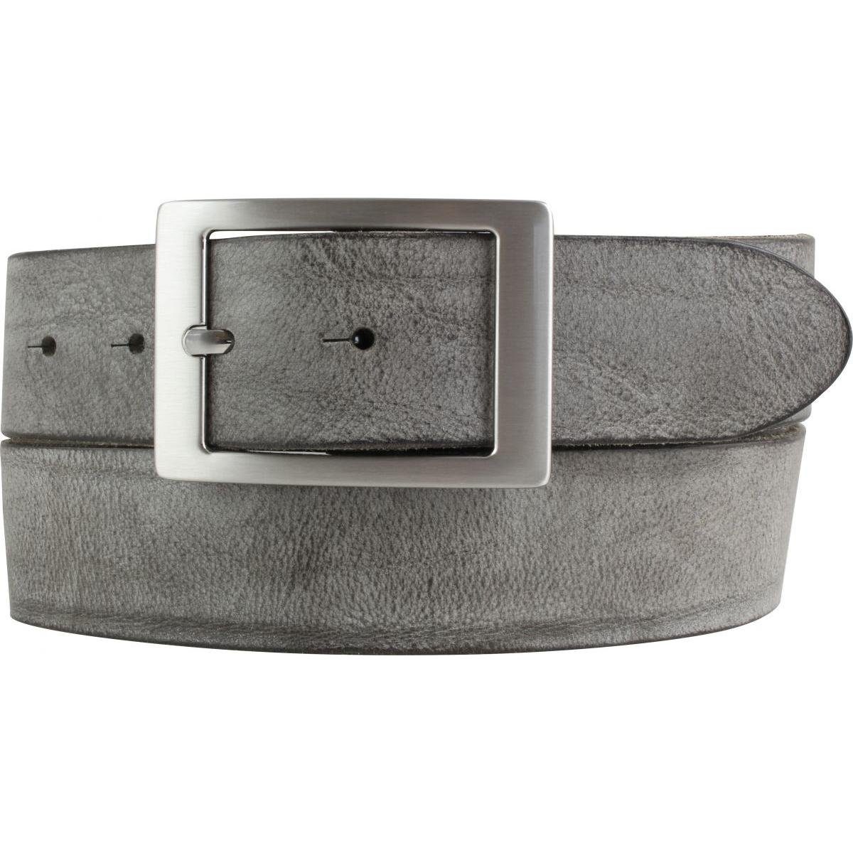 BELTINGER Ledergürtel Herren-Gürtel aus weichem Vollrindleder mit Doppel-Schnalle Vintage-Lo weiches Leder, Gürtelschnalle in Altsilber, Vintage Dunkelgrau, Silber