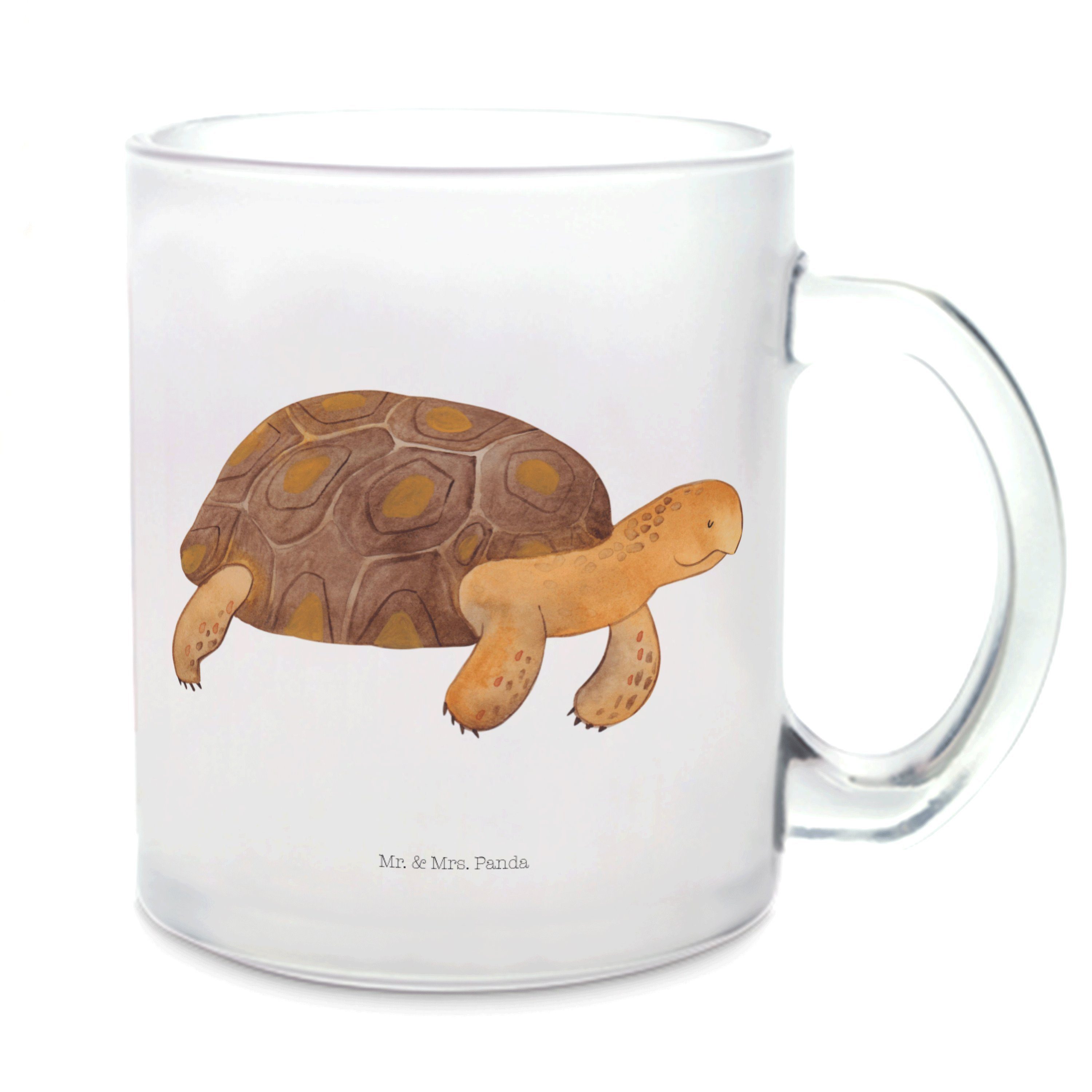 Mr. & Mrs. Panda Teeglas Schildkröte Marschieren - Transparent - Geschenk, Meerestiere, Tasse, Premium Glas, Edler Aufdruck