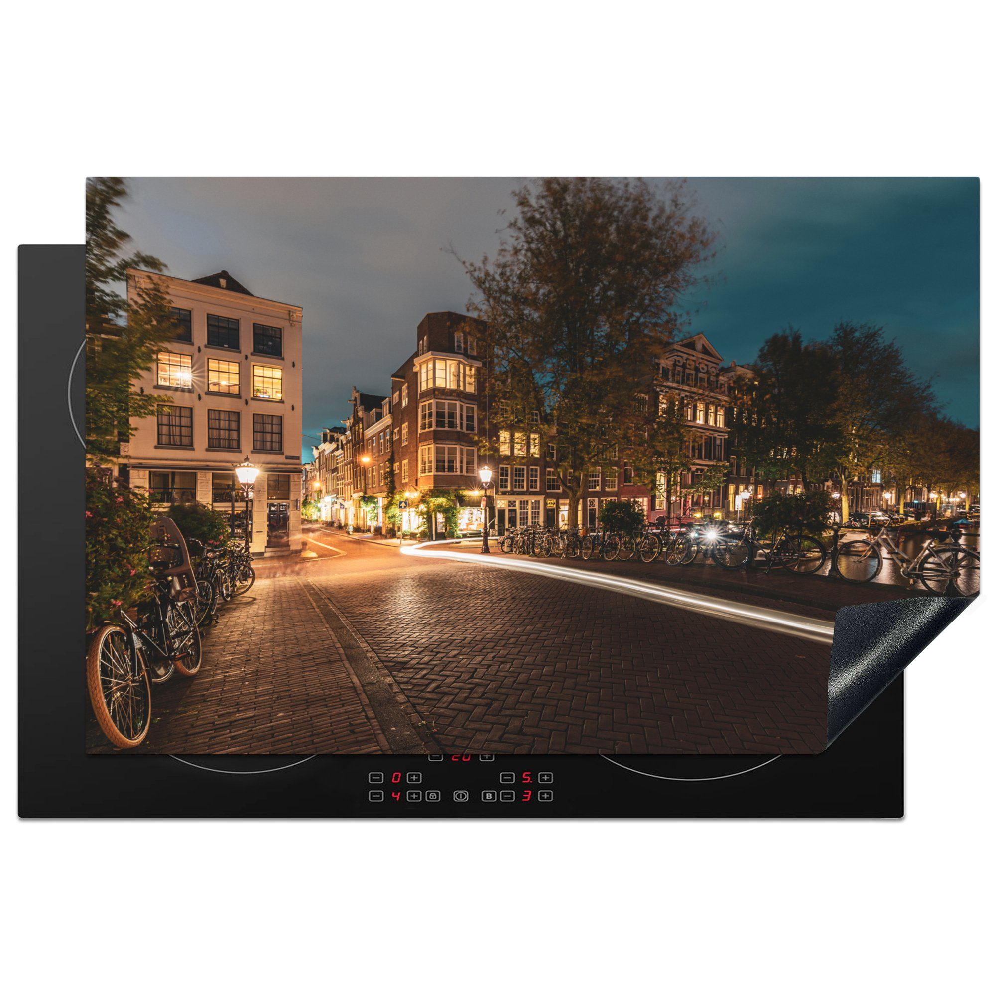 MuchoWow Herdblende-/Abdeckplatte Amsterdam - Fahrrad - Startseite, Vinyl, (1 tlg), 81x52 cm, Induktionskochfeld Schutz für die küche, Ceranfeldabdeckung