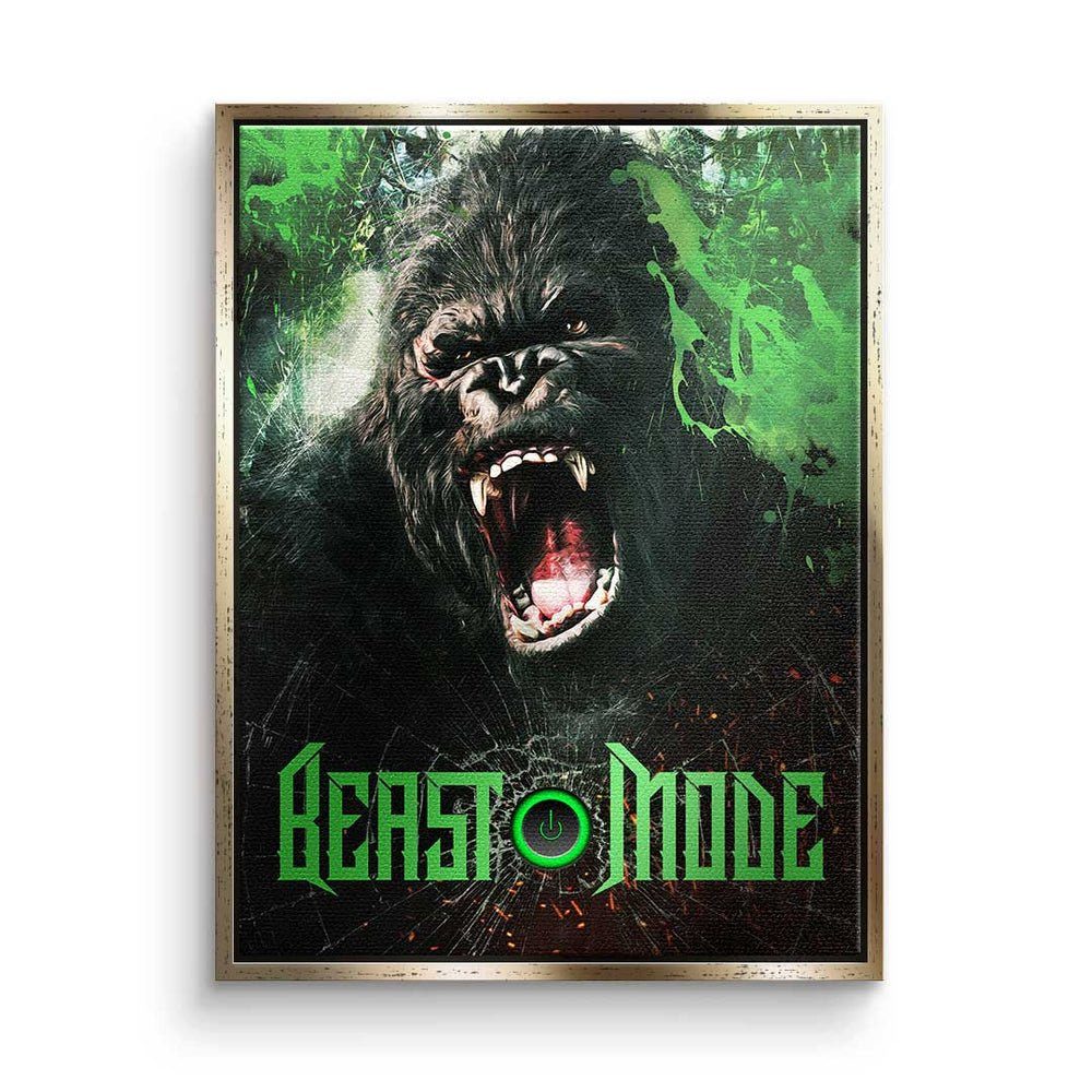 DOTCOMCANVAS® Leinwandbild Beast Mode Gorilla, Premium Leinwandbild - Motivation - Beast Mode Gorilla - Hustle - Bü goldener Rahmen