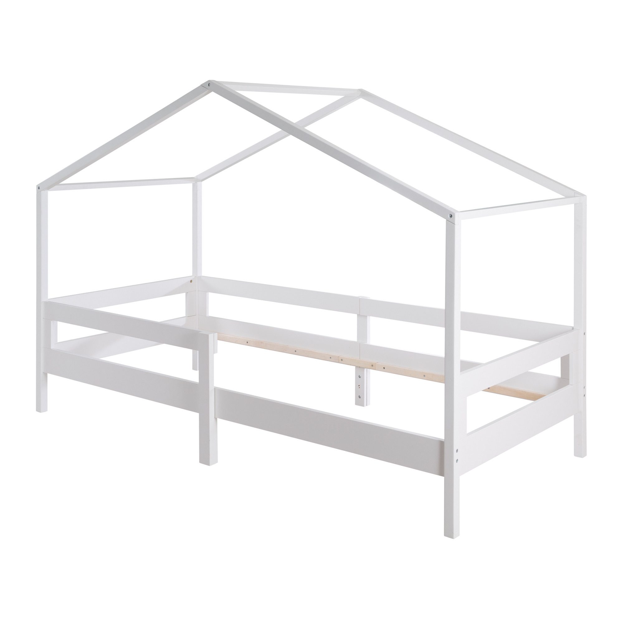 roba® Hausbett 90 x 200 cm - Kinderbett & Jugendbett - Holz weiß lackiert, Integrierter Rausfallschutz - Schlaf- und Spielplatz für Kinder