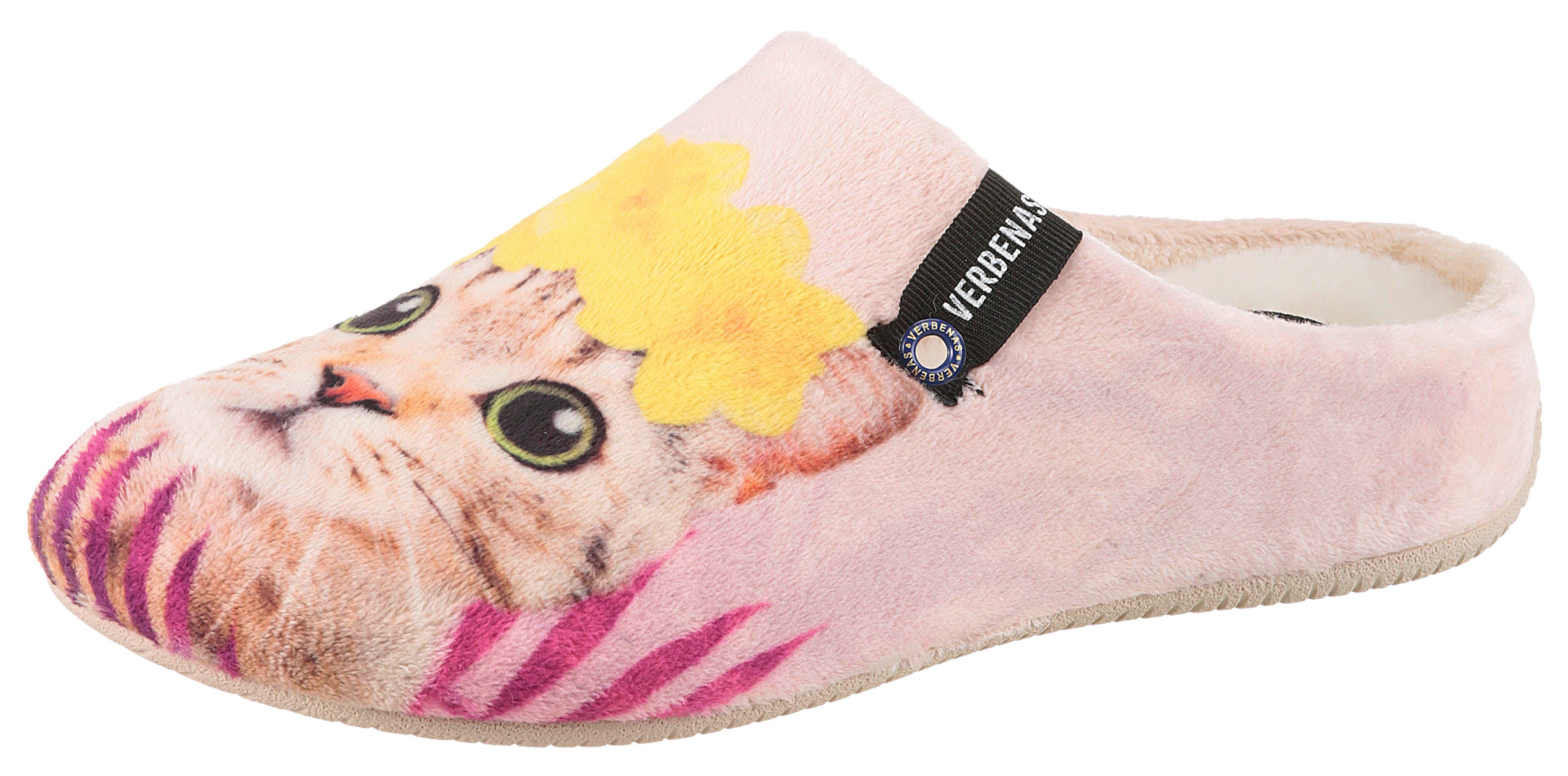 VERBENAS York Animal Pelo Pantoffel Hausschuh, Clog, Homeslipper mit süßem Katzenmotiv