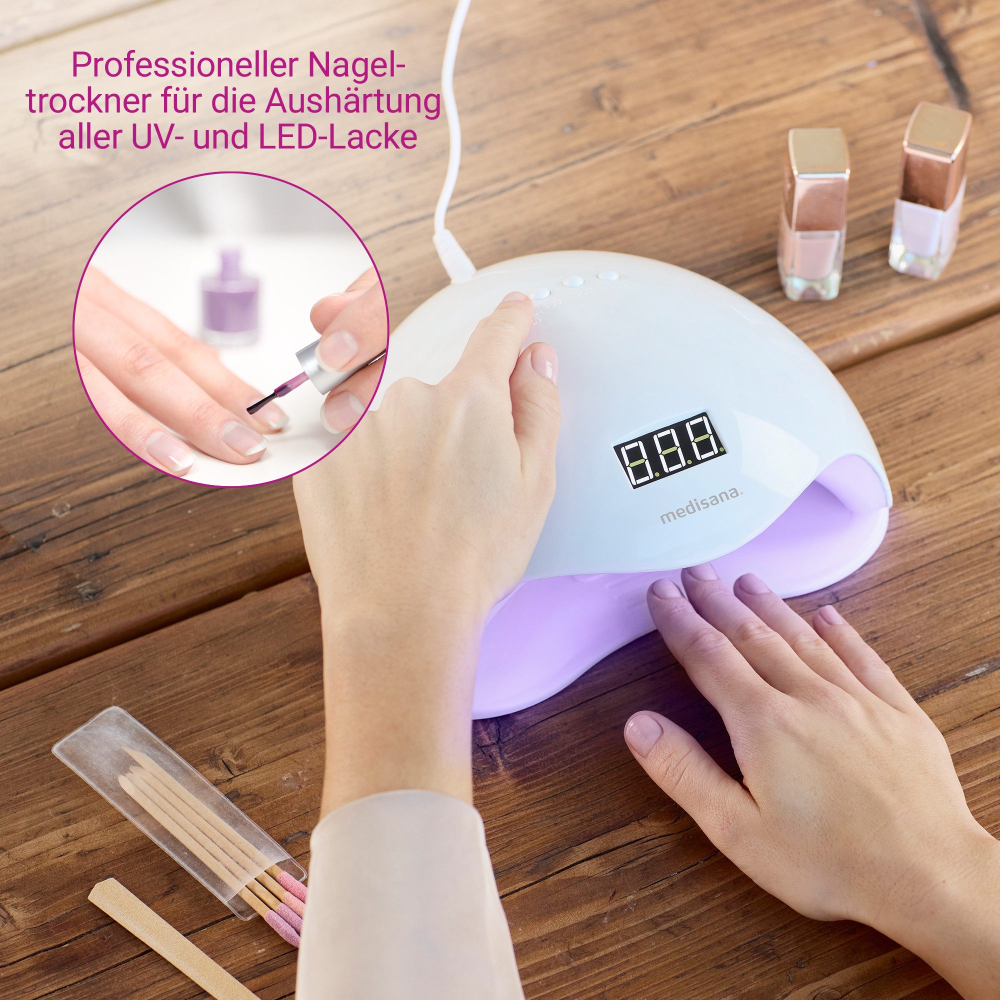 medisana Lichthärtungsgerät ND 880, für UV- und LED-Gel-Lacke, Timer 10s/30s/60s/99s, abnehmbare Basis
