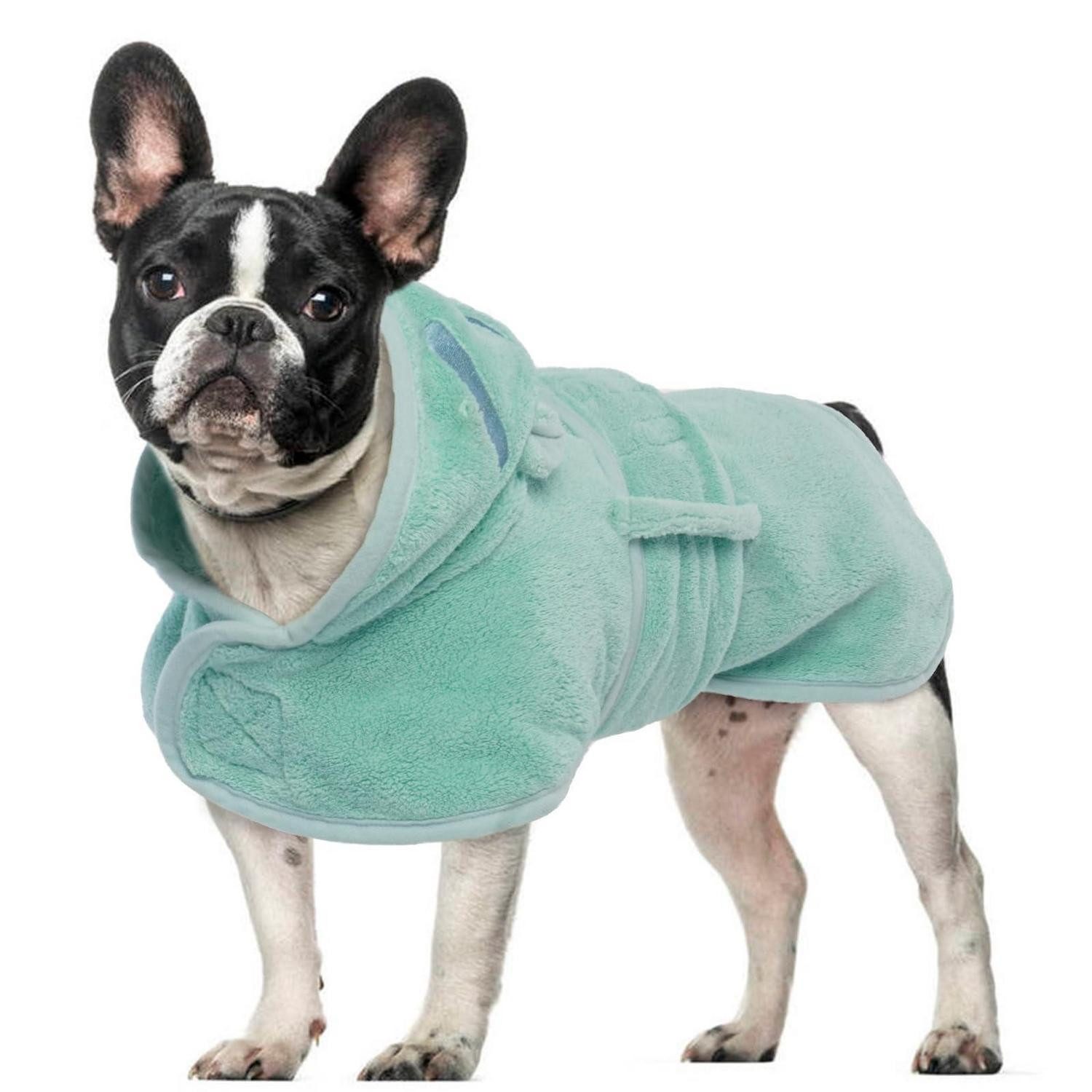 LuxusKollektion Hundebademantel Hundetrockenmantel M Grün Mikrofaser Kapuze
