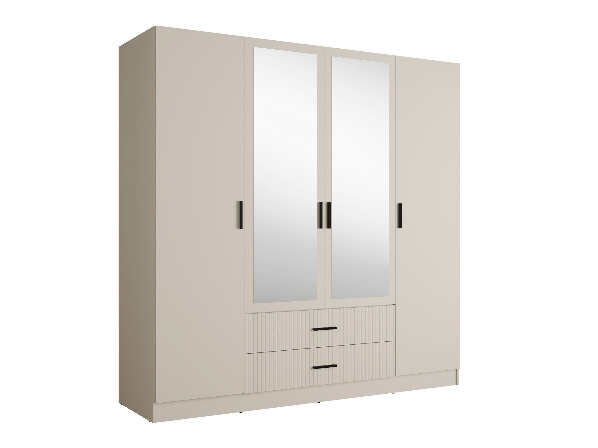 OTTO home Kleiderschrank TERRIK, modern mit viel Stauraum & geriffelter Struktur, Spiegel (B/H/T ca. 200/200/60) Schrank mit 11 Fächern, Kleiderstange, 2 Schubladen, Made in EU