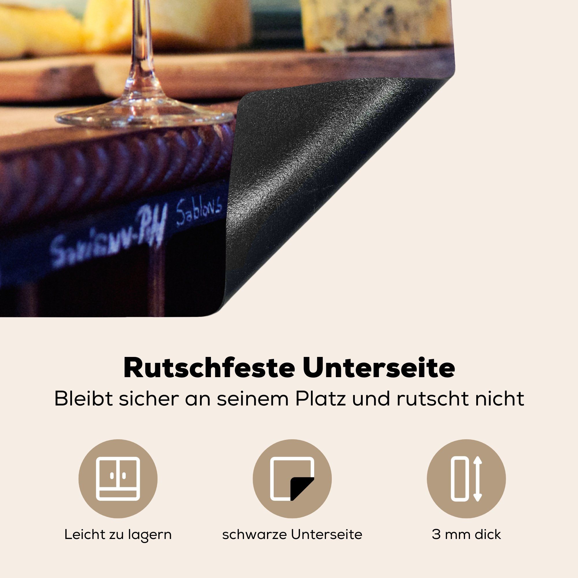 MuchoWow Herdblende-/Abdeckplatte Wein Käse, 81x52 die - Induktionskochfeld küche, tlg), cm, (1 Schutz - Frankreich Ceranfeldabdeckung Vinyl, für