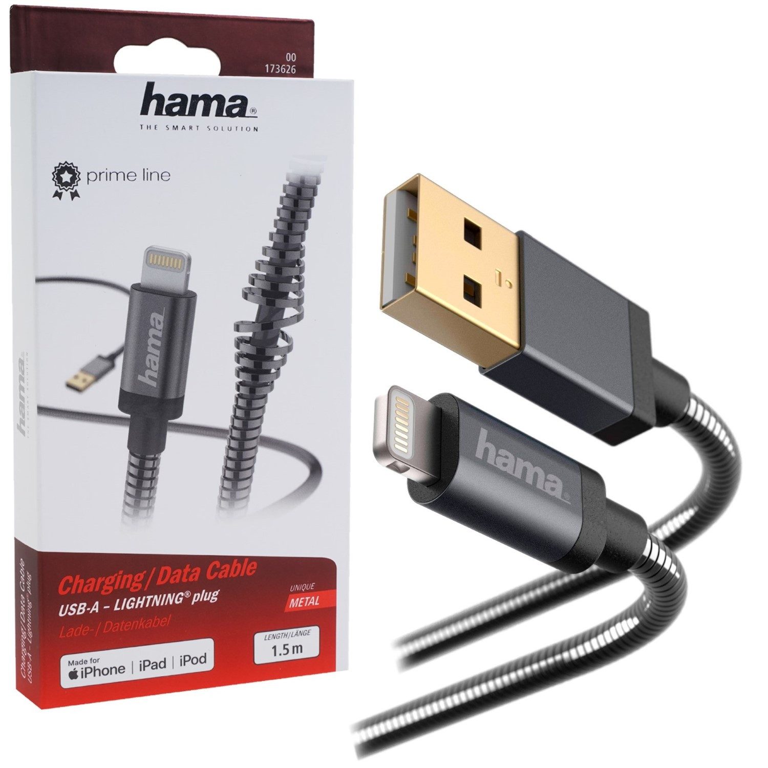 Hama USB-A auf Lightning Schnell-Ladekabel Grau Tablet-Kabel, USB-A, Lightning, Ladekabel Datenkabel MFI passend für Apple iPhone iPod iPad etc.