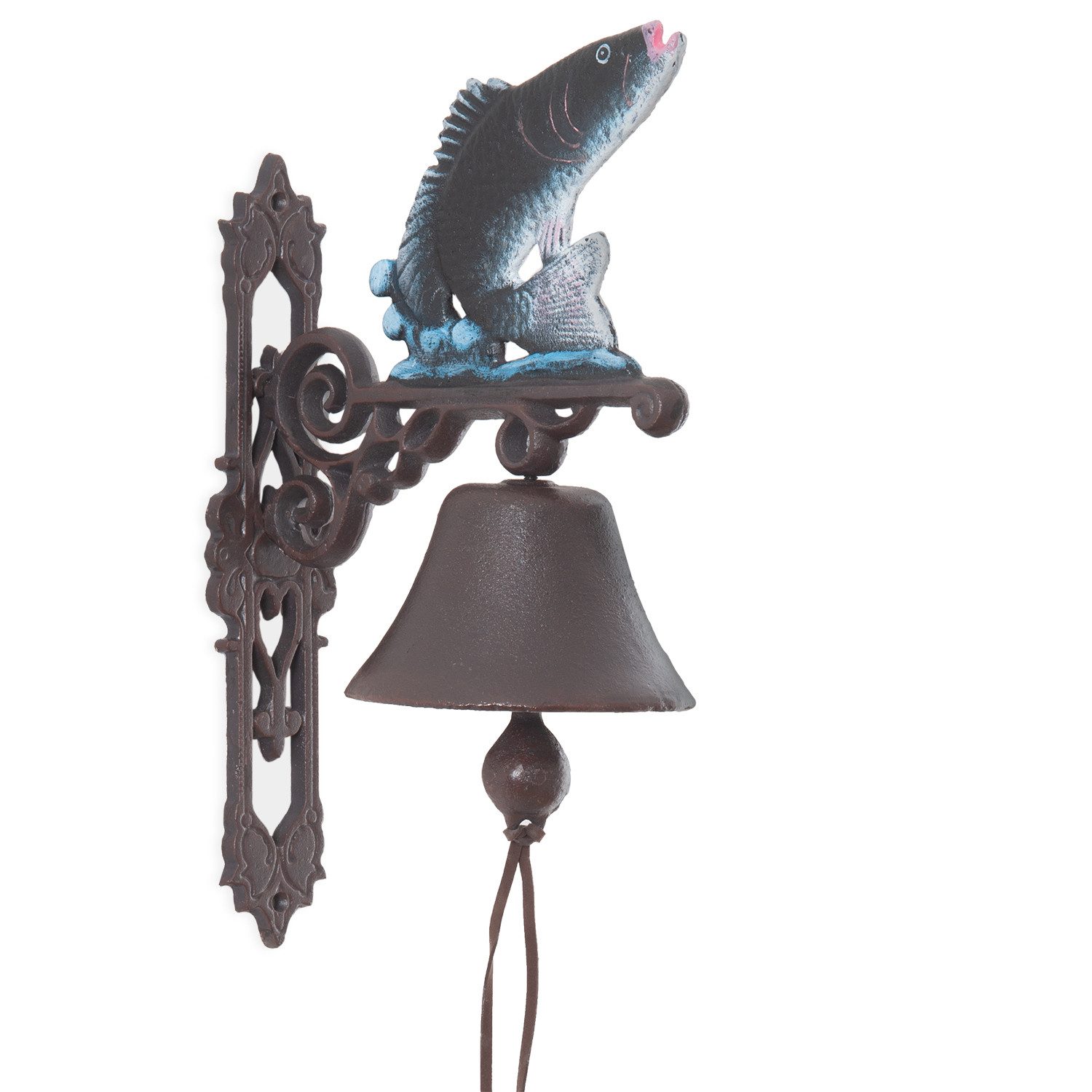 Moritz Gartenfigur Glocke Fisch, (Wandglocke), Gusseisen Türglocke Wandglocke Glocke Klingel Gong Antik Landhaus