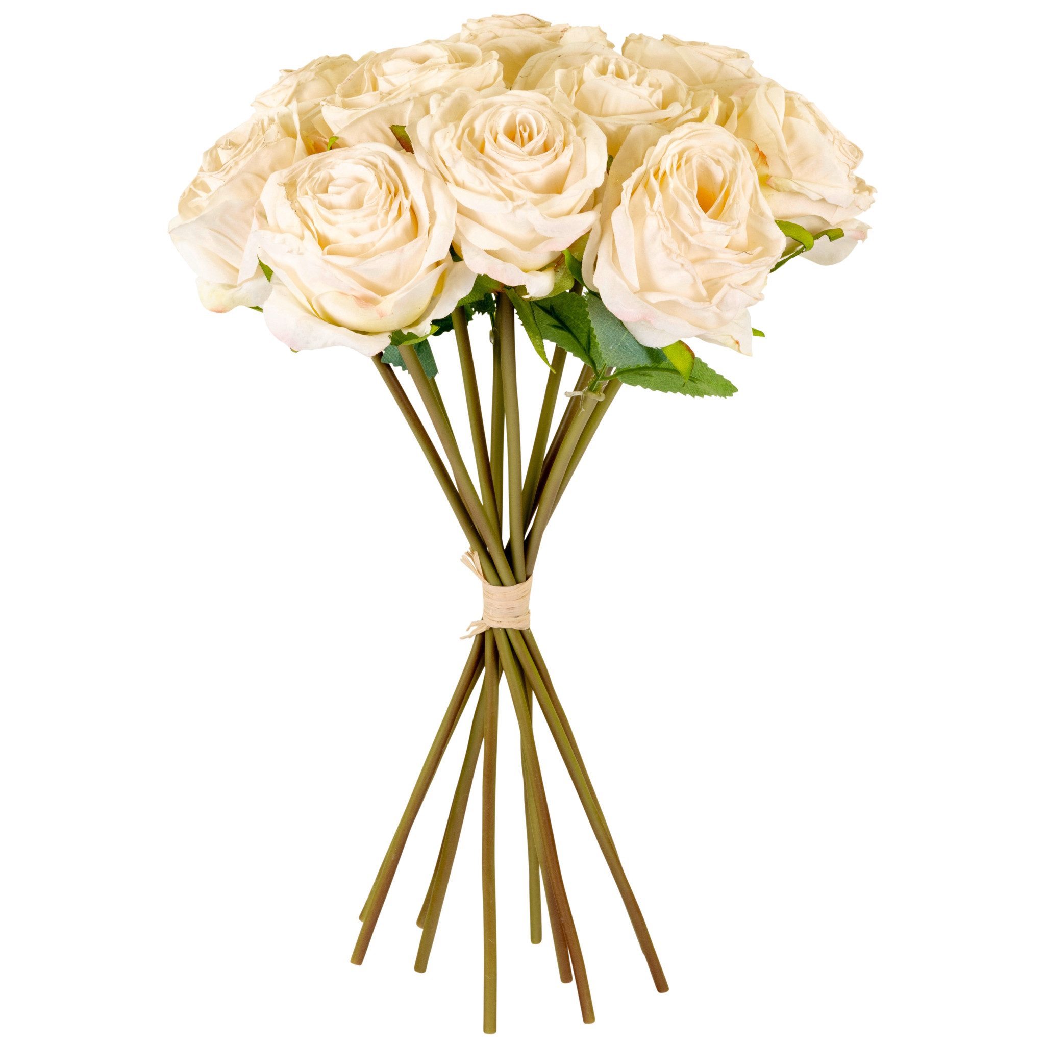 Kunstblume Rosen künstlicher Blumenstrauß in Trockenoptik Cremeweiß 35 cm Rose, matches21 HOME & HOBBY, Höhe 35 cm, 10er Bund Kunstblumen wie echt
