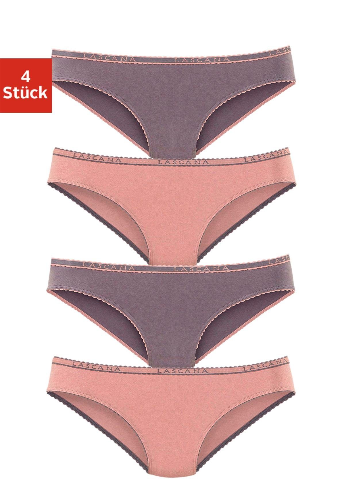 LASCANA Slip (Packung, 4-St) aus elastischer Baumwoll-Qualität taupe, rosé