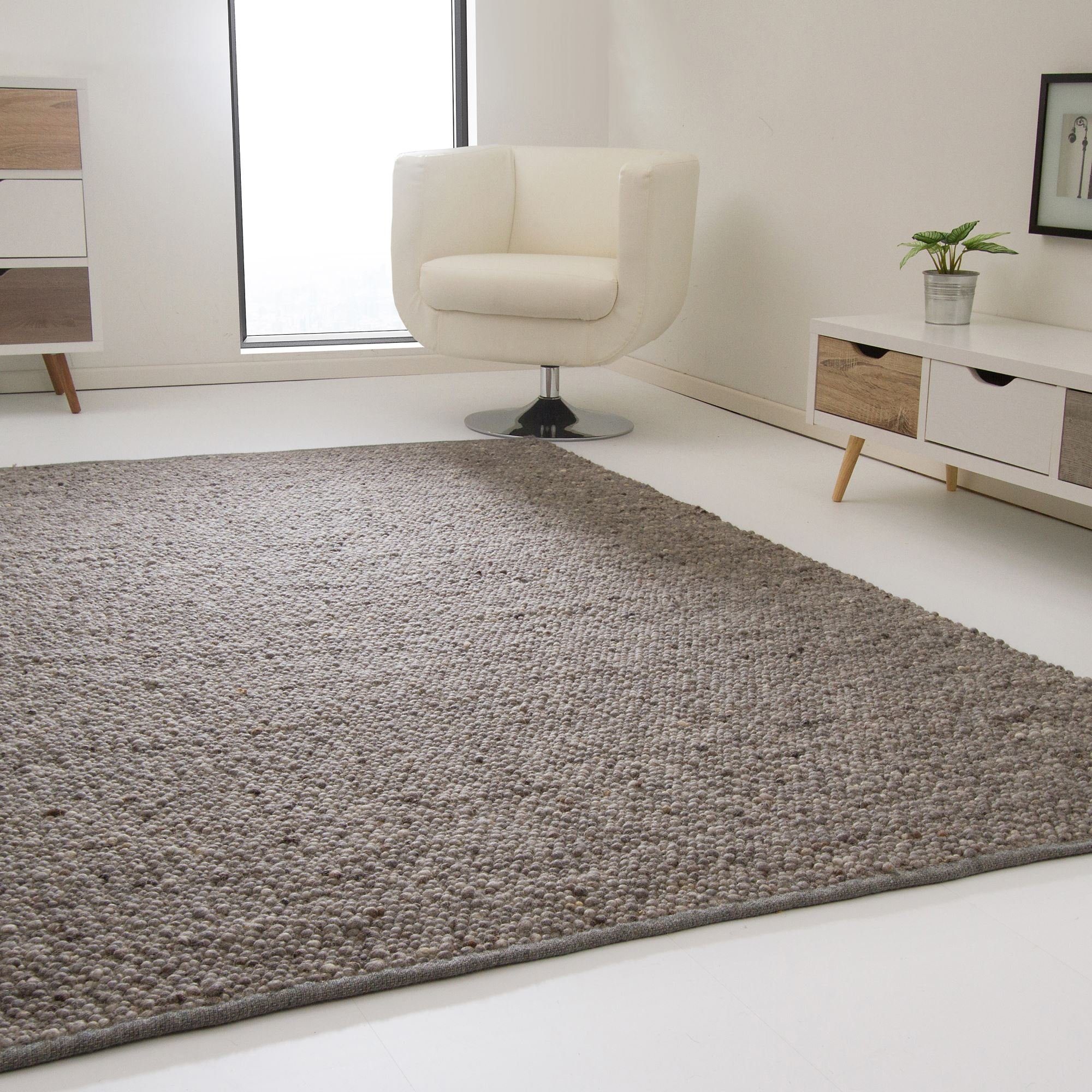 Steffensmeier Wollteppich Lech Mit Fusselstopp, Rechteckig, Handwebteppich, Handweb Teppich, gewalkt