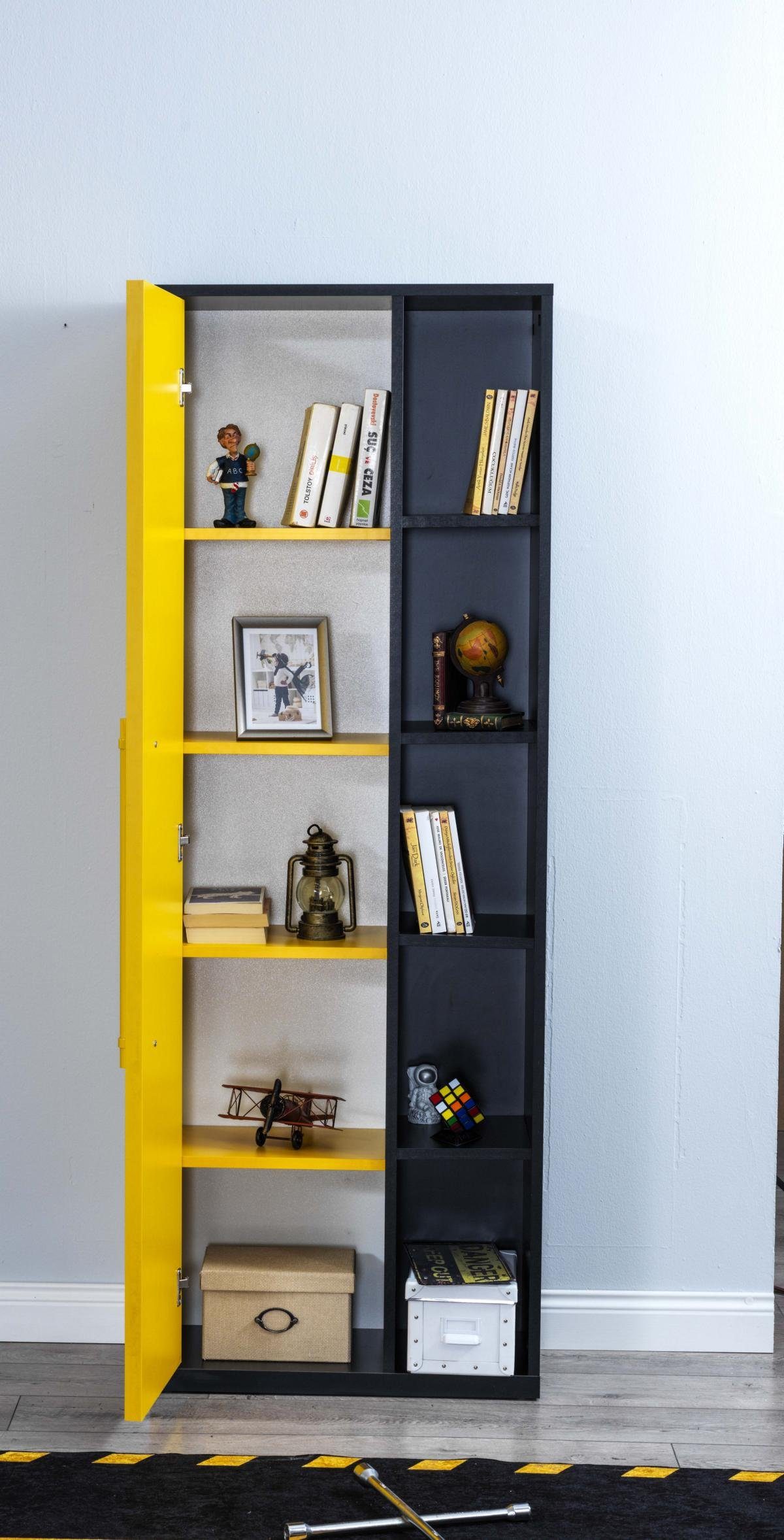 Möbel-Lux Bücherregal Bulldozer, mit schwarz Tür, gelb