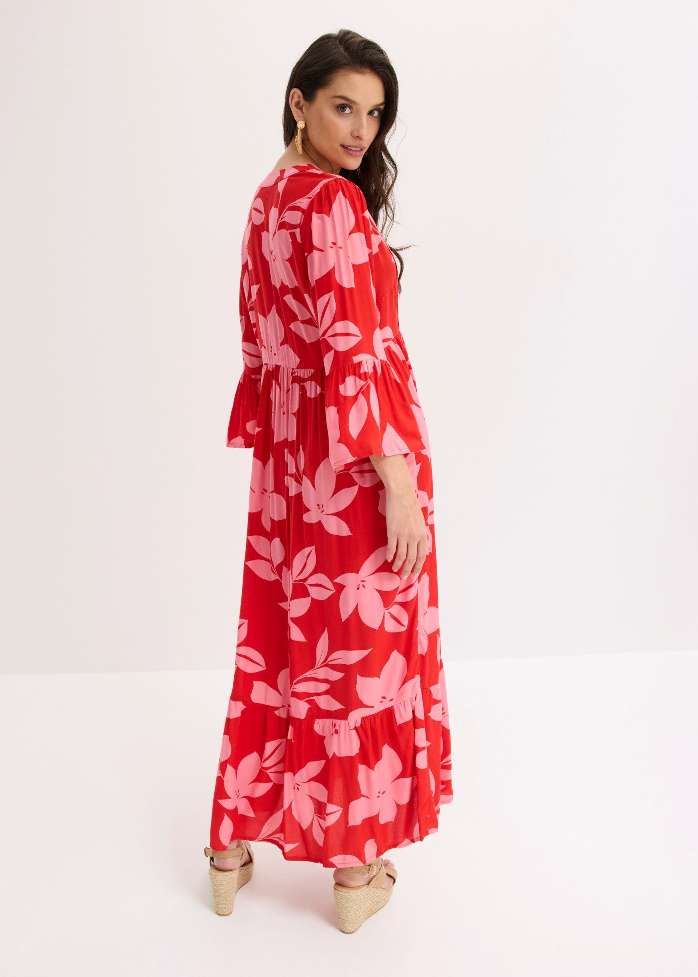 bonprix Maxikleid für modischen Auftritt, aus Viskose, A-Linie, 3/4-Ärmel