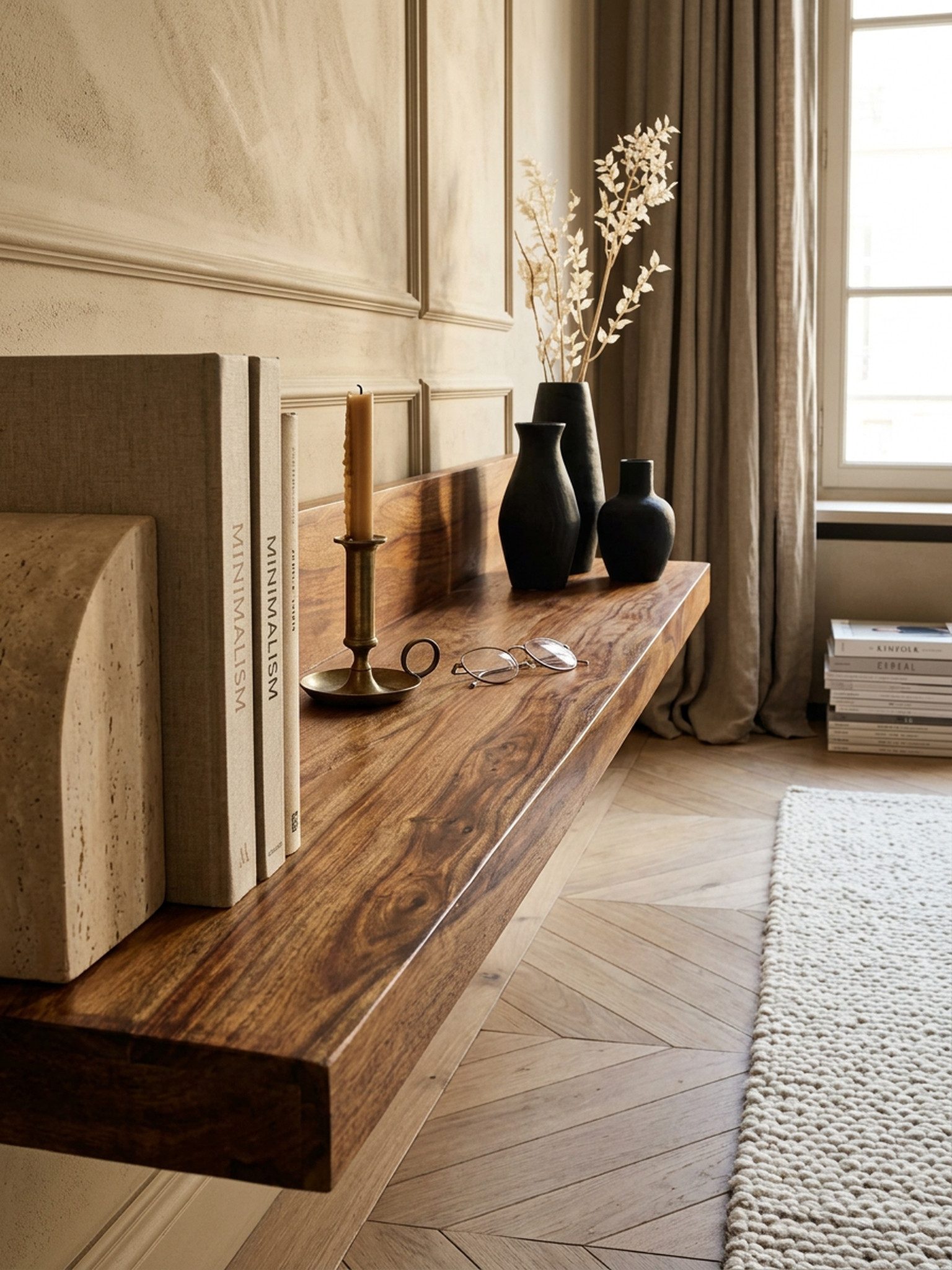 KADIMA DESIGN Wandregal Wandregal MUMBAI Massiv-Holz Holzregal 140 cm Landhaus-Stil, Hänge-Regal Echt-Holz Wand-Board Natur-Produkt
