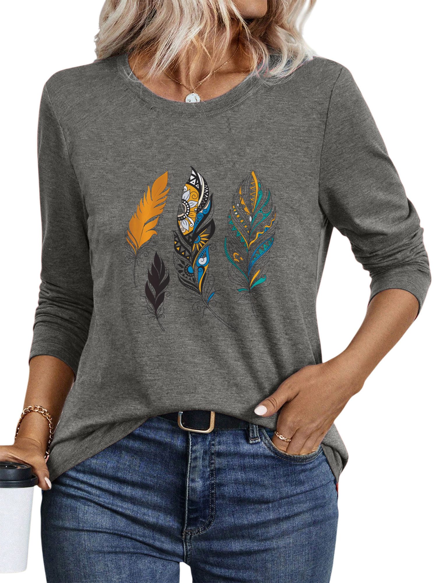 PYLIKE Longsleeve Shirts Damen Casual Böhmen günstig online kaufen