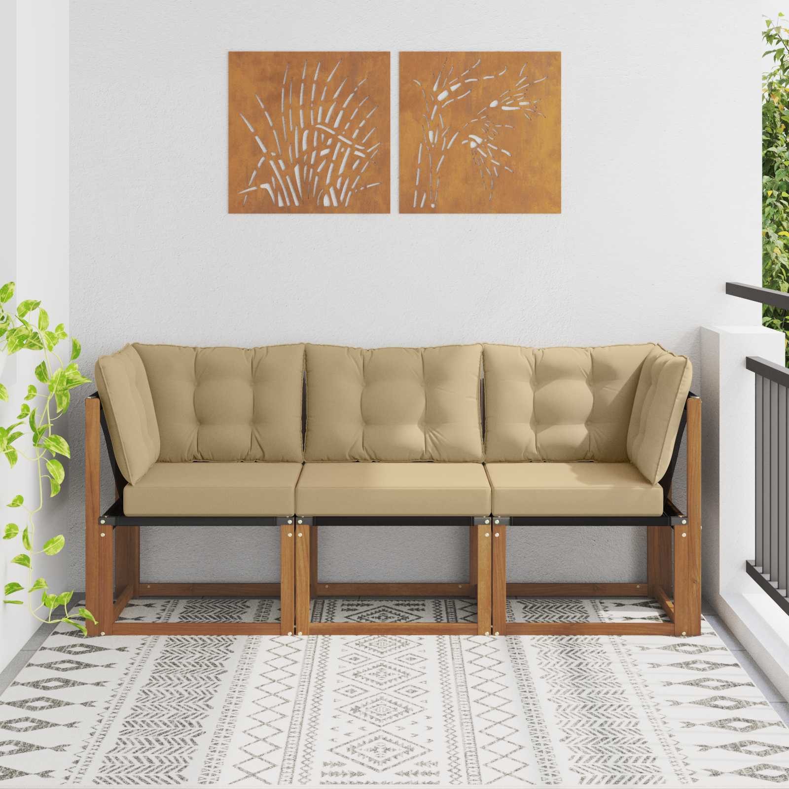 vidaXL Sofaelement 3 stk. Outdoor Mittel- und Ecksofa Natur (3 St)