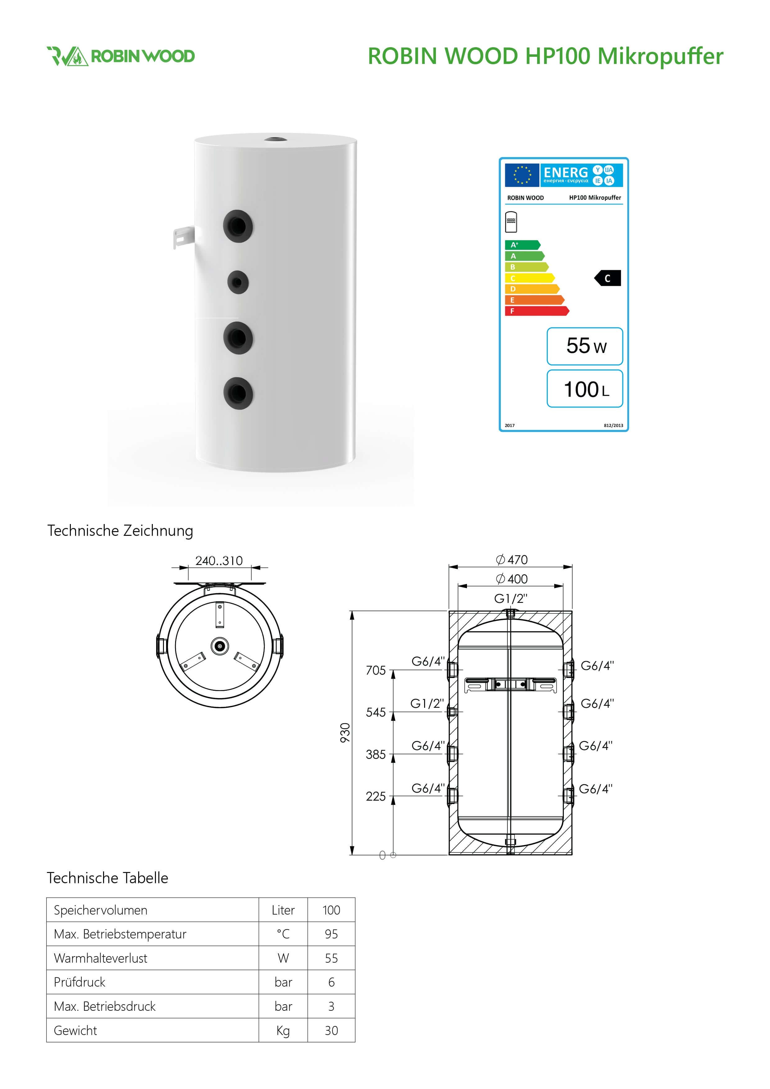 Environ Kompakt Pufferspeicher 40 - 200 Liter Wandhängend Mikro-Drosselspeiche Stromspeicher