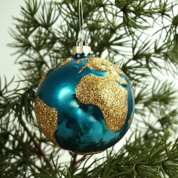 INGE-GLAS® Christbaumschmuck INGE-GLAS® Weihnachts-Hänger Erdkugel goldfarben-türkis (1-tlg)