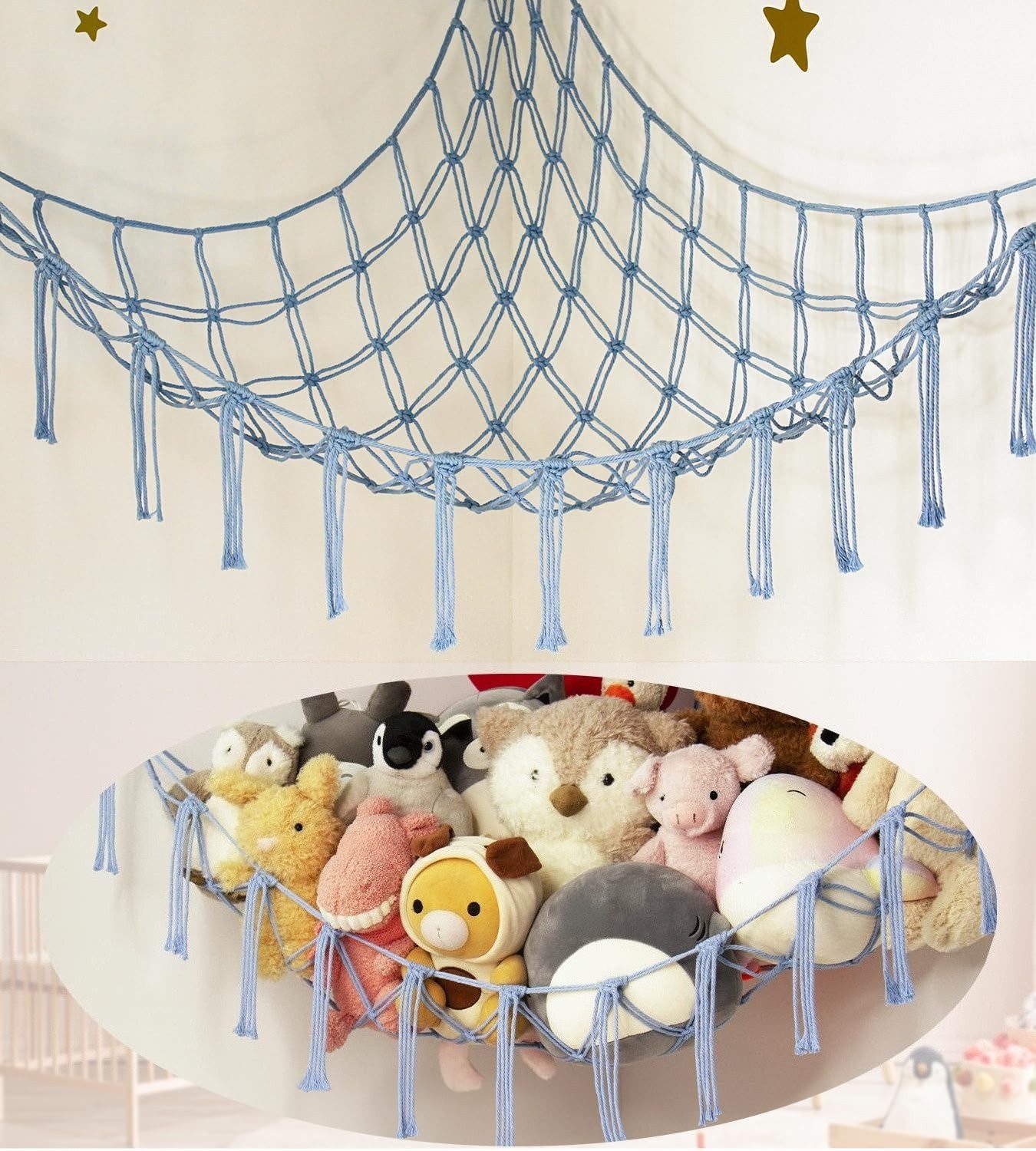 FOUORTUNATE-BEE Hängekorb Plüschtier Hängematte Ecknetz für Kinderzimmer Deko Mehrere Farben, Handgewebtes Spielzeugnetz zur Aufbewahrung von Kuscheltieren
