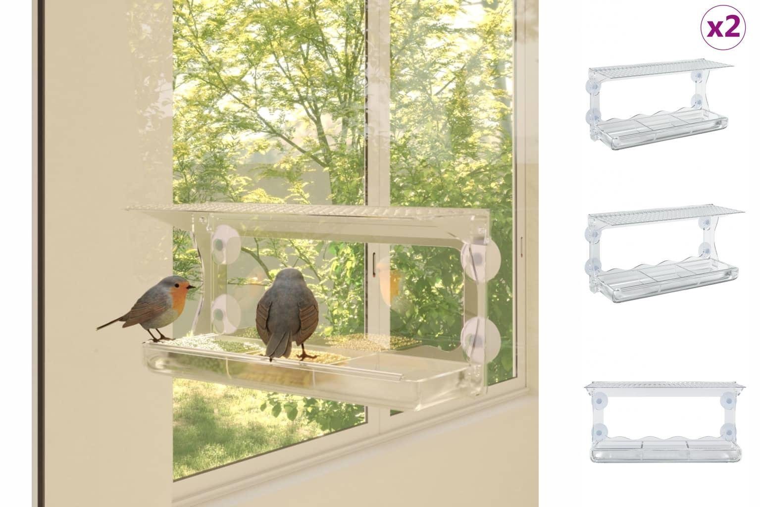 vidaXL Vogelhaus Fenster-Futterstellen für Vögel 2 Stk Acryl 30x12x15 cm