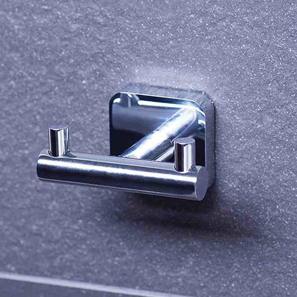 BRILLANTBAD® Kleiderhaken BASI Doppelkleiderhaken Messing Chrom poliert Bad & Küche >> Bohren, Einfach zu installieren mit beiliegendem Schrauben- & Dübelset