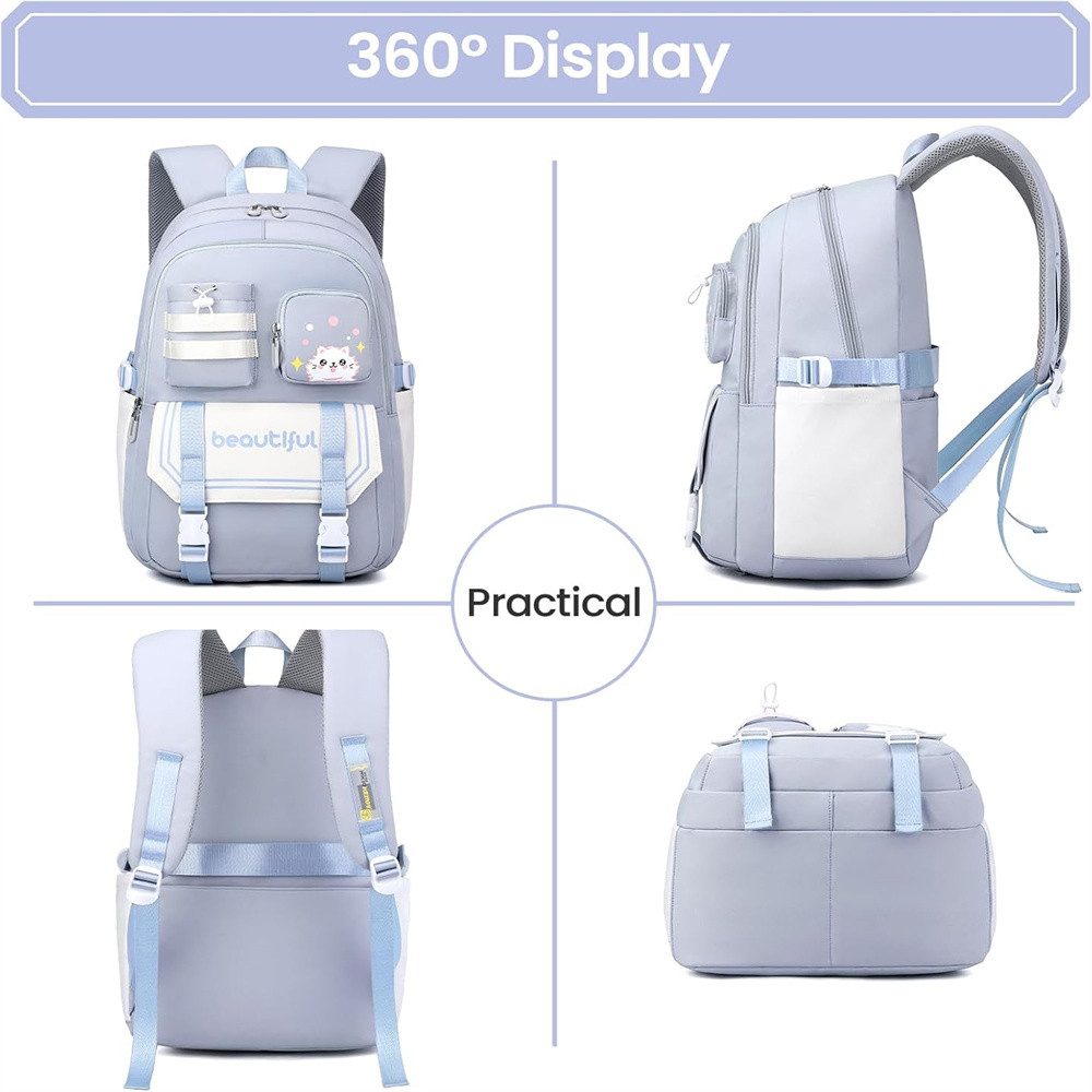 autolock Schulranzen Grund- und Mittelschulrucksack - M?dchenrucksack 8 bis 16 Jahre, M?dchen Kawaii Casual wasserdicht gro?e Kapazit?t, Reise-Rucksack