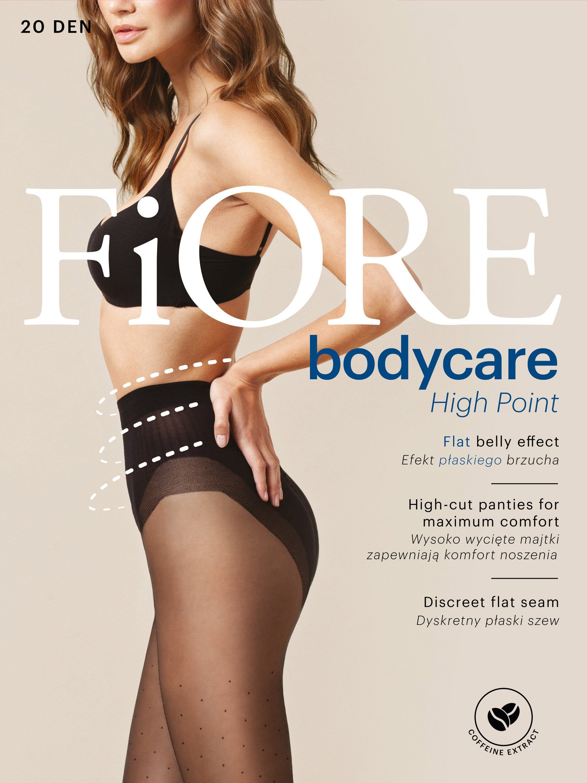 Fiore Stützstrumpfhose Bodycare (Packung 1 St. 1 Paar) Feinstrumpfhose 20DEN mit Bauch-weg Shaping-Effekt Pünktchen