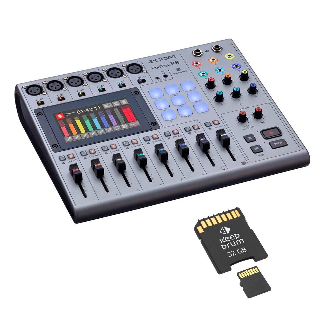 Zoom P8 Podtrak Podcast Station mit Speicherkarte Digitales Aufnahmegerät