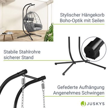 Juskys Hängesessel Aria, Polyrattan Doppelhängesessel, Schaukel mit Gestell & Kissen