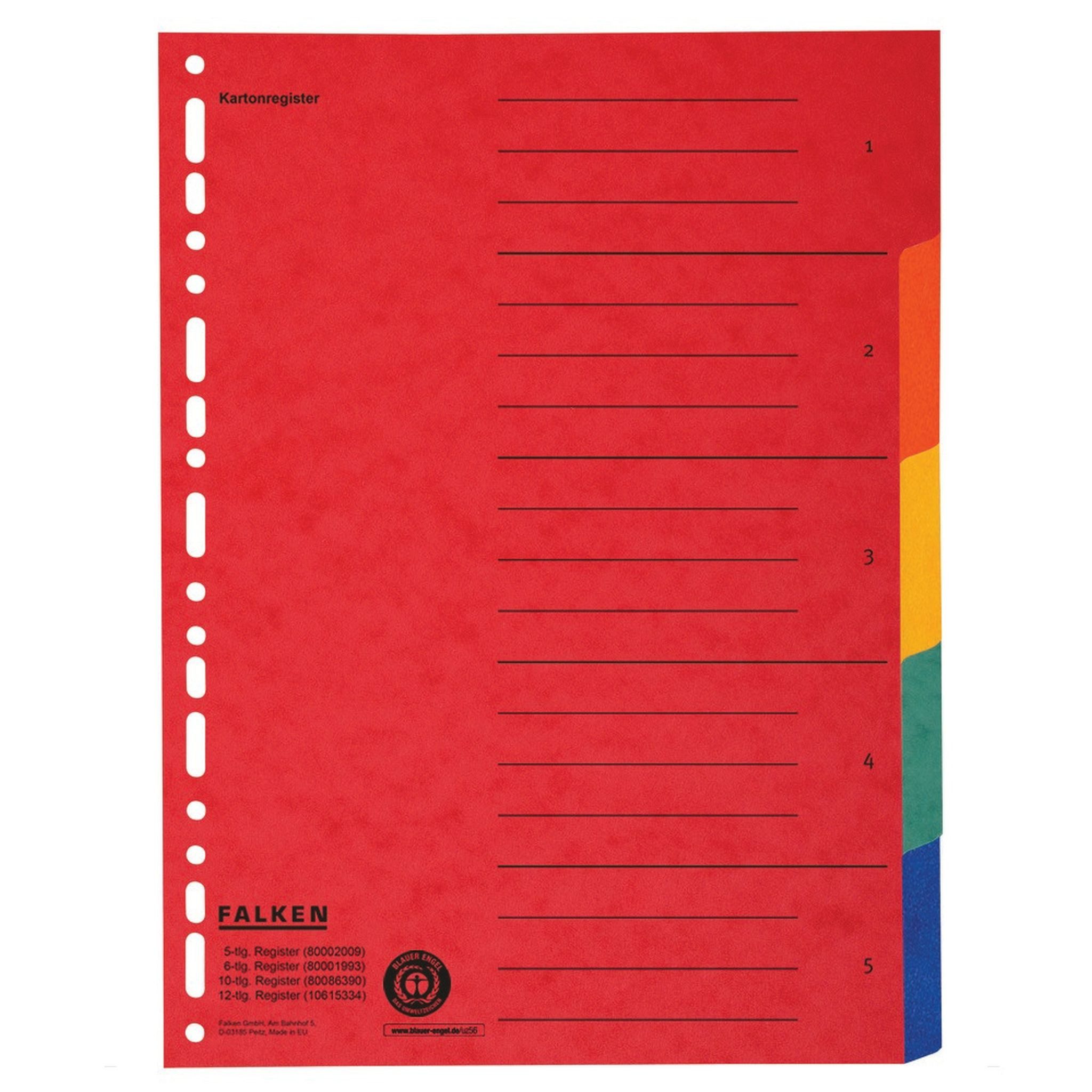 Falken Aktenordner Falken Falken Zahlenregister - 1-5, Karton farbig, A4, 5 Farben