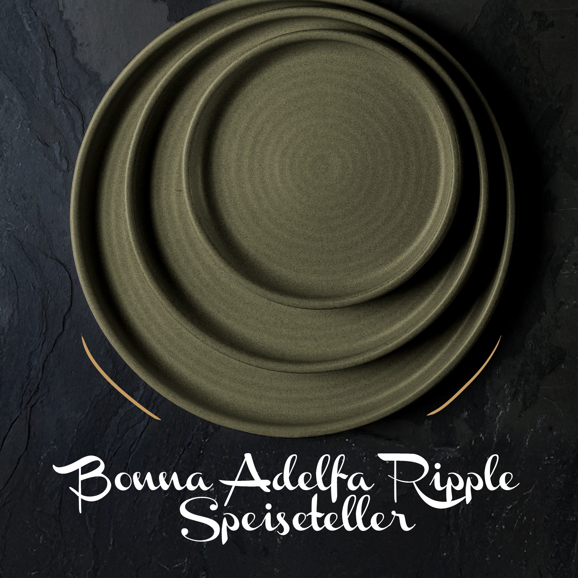 Bonna Teller-Set 6x Adelfa Ripple Flach 16 cm, Robustes Porzellan Grün (6-tlg), Porzellan, ochwertiges Porzellan in edlem Grün