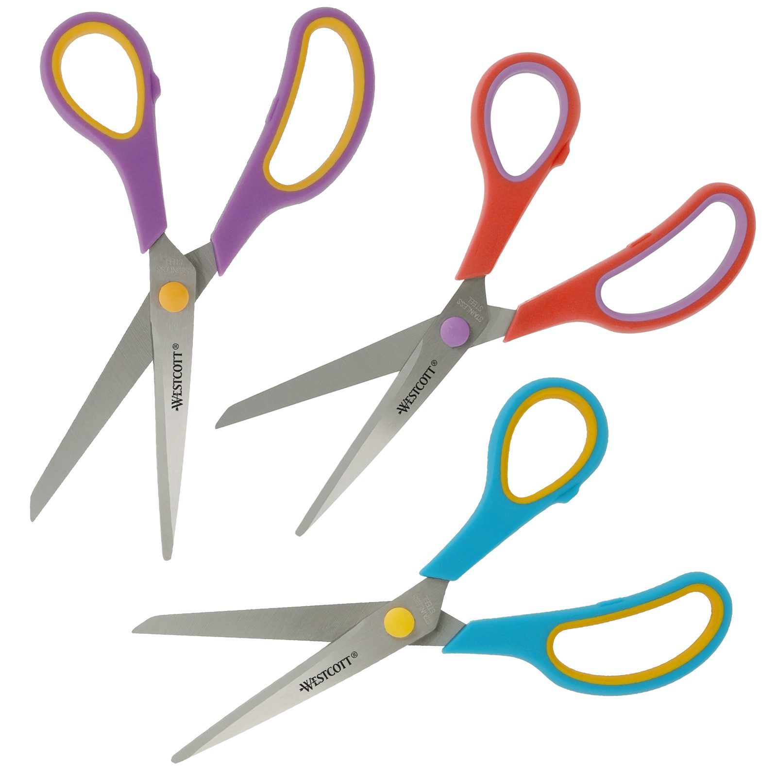 WESTCOTT Scheren-Set Easy Grip Scheren 3 Stück, Universalscheren 20,1cm mit Komfort-Griff, (Vorteilspack, 3-tlg), Extrascharfe & langlebige Edelstahlklinge