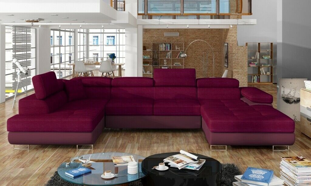 JVmoebel Ecksofa, Stoff U-Form Couch Wohnlandschaft Ecksofa Design Modern Sofa Modern Lila