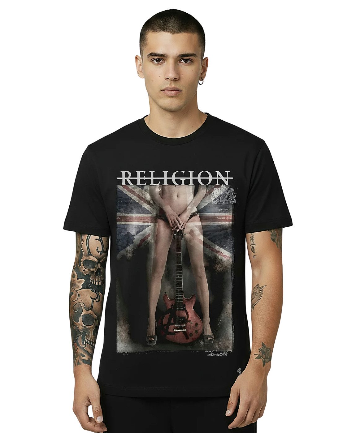 Religion T-Shirt RELIGION Clothing Herren T-Shirt GIRL FLAG GUITAR-Schwarz-XL