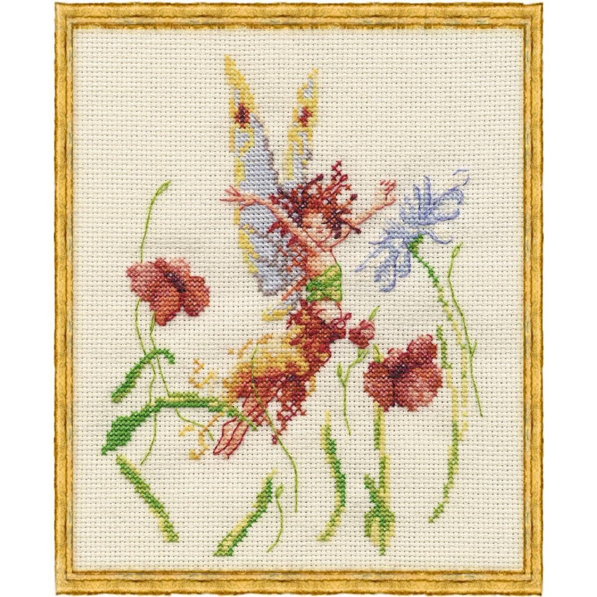 Kreativset Nimue Kreuzstich Set "Mohnfee", Zählmuster, 33K, 11x15cm