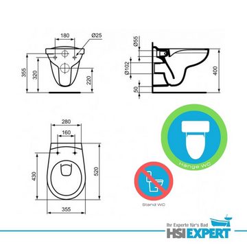 GEBERIT Vorwandelement WC Geberit Spülkasten Sigma Ideal Standard WC randlos, Spar-Set