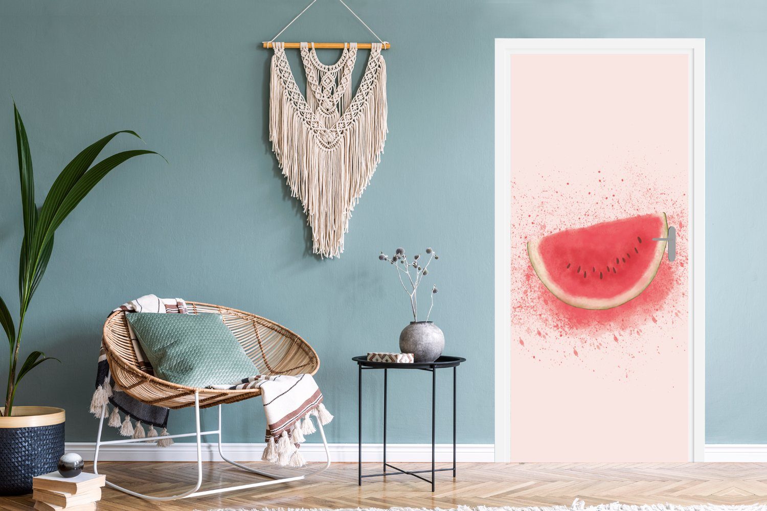 MuchoWow Türtapete - Türaufkleber, Pastell 75x205 - Fototapete Matt, cm Wassermelone - (1 Sommer, bedruckt, St), Obst für Tür