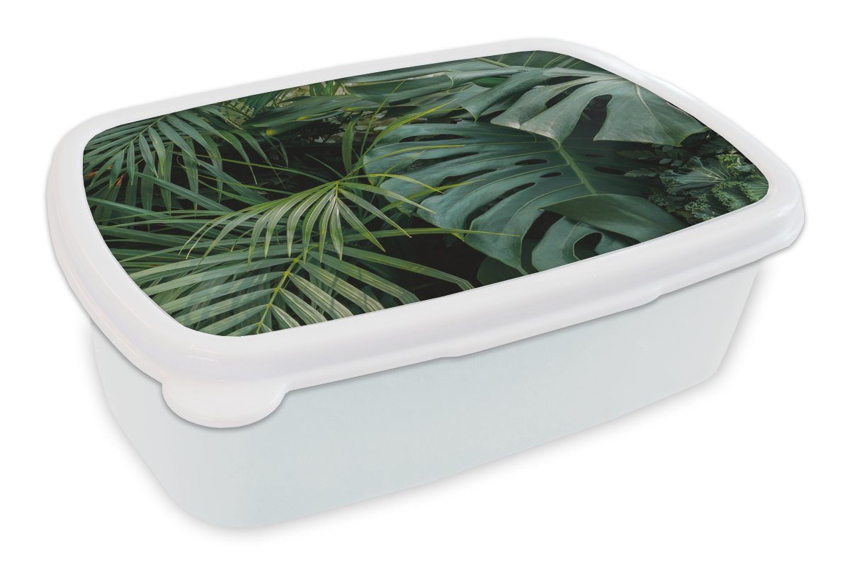 Schockierende Preise MuchoWow Lunchbox Pflanzen (2-tlg), Mädchen Brotdose, für Kinder Brotbox - und - Erwachsene, - Blätter Dschungel Tropisch, Kunststoff, weiß und Jungs für
