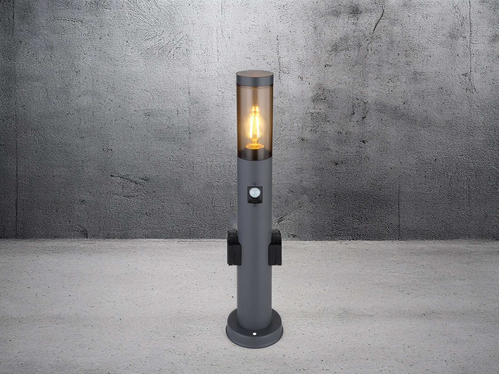 GLOBO LIGHTING LED Pollerleuchte, Bewegungsmelder, LED wechselbar, warmweiß, für Außenlicht Garten Wegbeleuchtung mit Strom & Steckdosen, Höhe 60cm