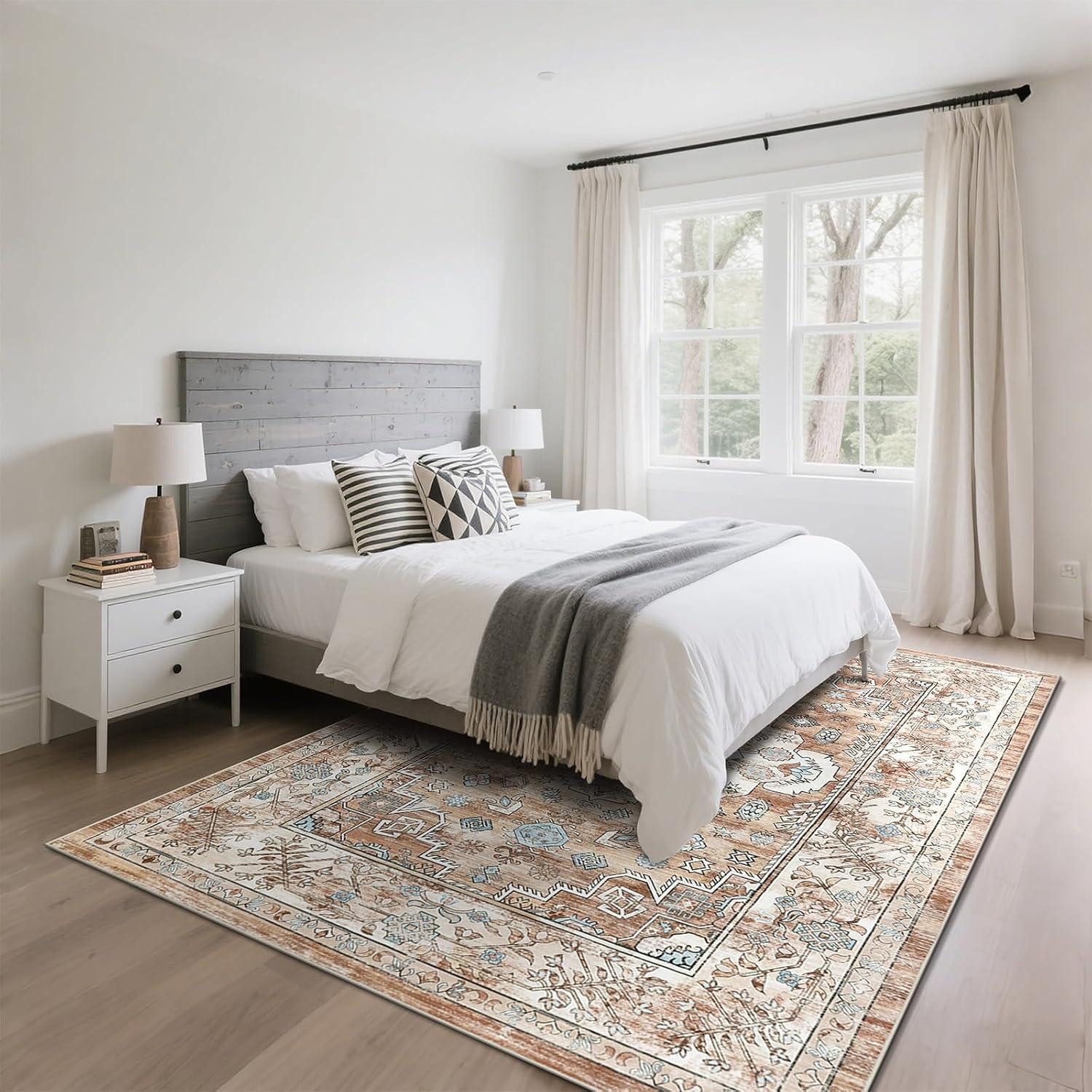 LuxusKollektion Teppich Teppich Vintage Wohnzimmer Kurzflor Waschbar Cremefarben 90x150cm