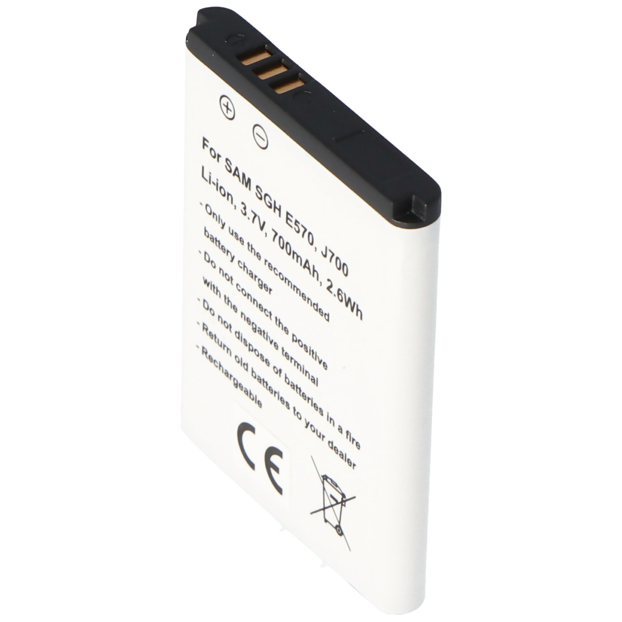 Akku passend für Samsung SGH E570, J700, Li-Ion, 3,7V, 700mAh, 2,6Wh Smartphone-Akku