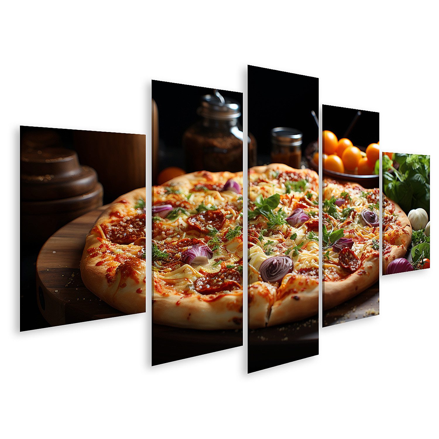Leinwandbild Lecker Käsig Italienisch Pizza Tisch Fertig Zum Essen Gastro Bilder