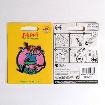 Pippi Langstrumpf Aufnäher Bügelbild, Aufbügler, Applikationen, Patches, Flicken, zum aufbügeln, Polyester, tanzt Blume  - Größe: 6 x 6,2 cm