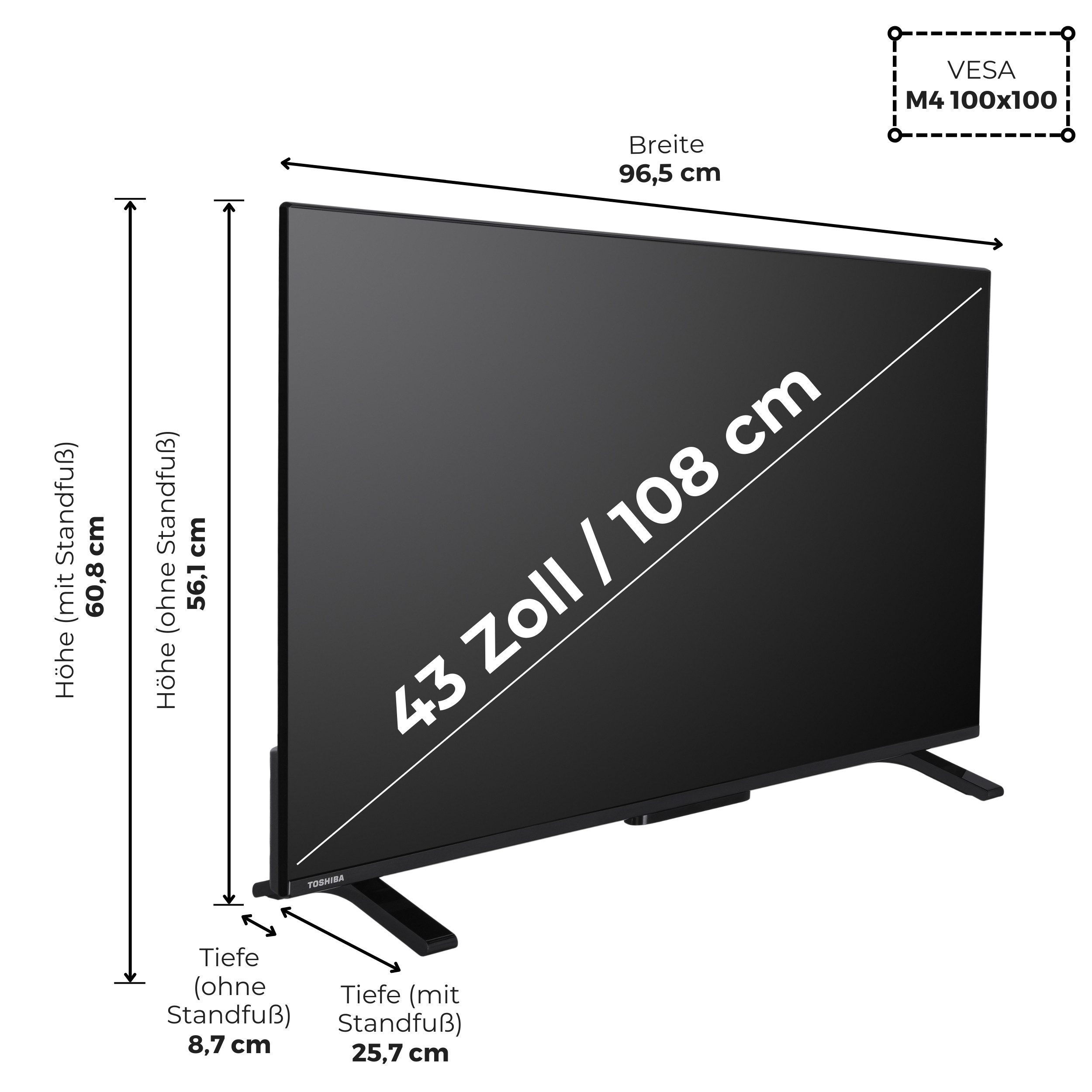 Toshiba 43UV2363DA LCD-LED Fernseher (108 cm/43 Zoll, 4K Ultra HD, VIDAA Smart TV, HDR, TRU Resolution, Triple-Tuner, VIDAA, Alexa-fähig)