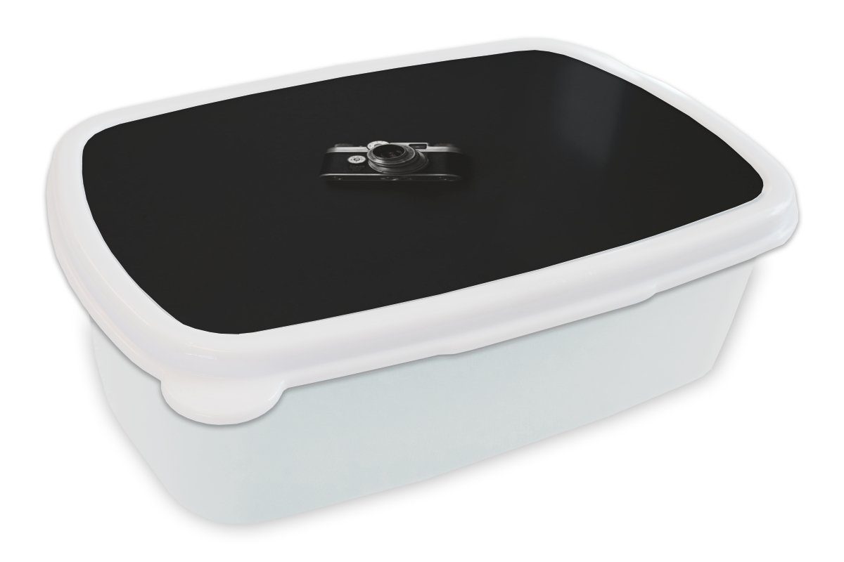 MuchoWow Lunchbox Schwarz - Kamera - Design - Weiß, Kunststoff, (2-tlg), Brotbox für Kinder und Erwachsene, Brotdose, für Jungs und Mädchen