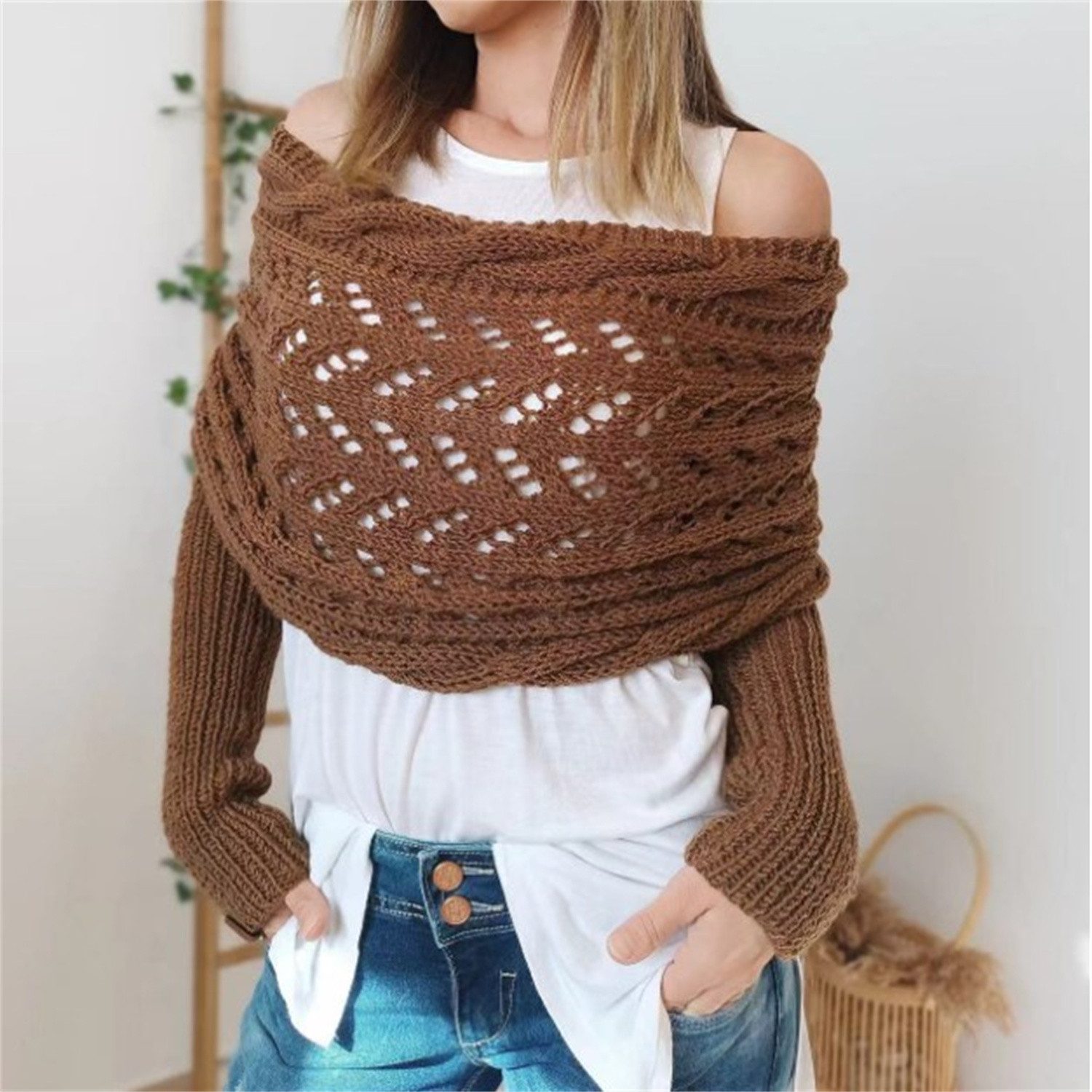 autolock Strickponcho Multifunktionaler Schal mit Ärmeln,Gestrickter günstig online kaufen