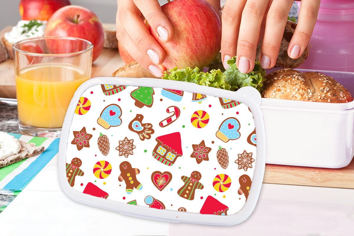 MuchoWow Lunchbox Muster und für - Mädchen (2-tlg), Weihnachten, Kinder Erwachsene, Brotdose, weiß Jungs und Kunststoff, für Brotbox - Lebensmittel