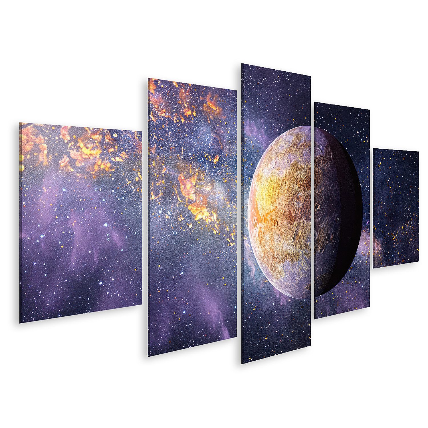 Leinwandbild Planet vor atemberaubendem Hintergrund einer lila Galaxie Planetarium