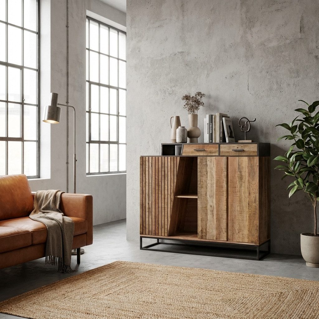 WOLF MÖBEL Sideboard (145 x 40 x 138), STADIUM Highboard mit 3 Türen / 2 Schubladen / 3 Ablagen